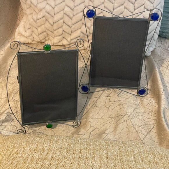 2 pc Diane Markin handmade metal picture frames with colored glass art deco - Picture 2 of 6